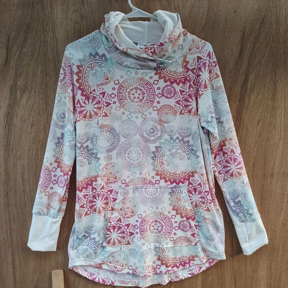 LuLaRoe Amber Hoodie Rainbow Mandala Medallion Sz M Soft Leggings Material NWOT